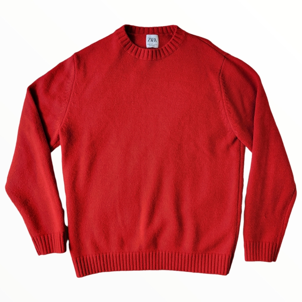 ⬇️ ZARA Red Mock Crew Neck Sweater Size M